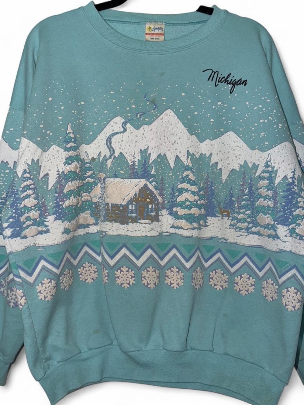 Vintage 80s Michigan winter snow ski AOP sweatshirt size large